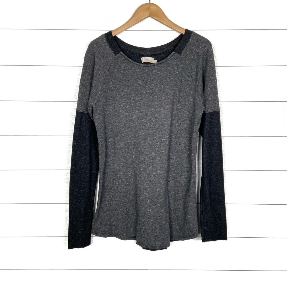 NATION LTD Long Sleeve Terry Raglan Top Gray Black Large